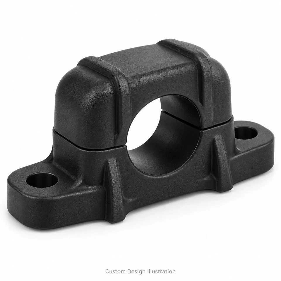 Custom Injection Molded Nylon Split Pipe Clamps Custom Injection Molded Nylon Split Pipe Clamps
