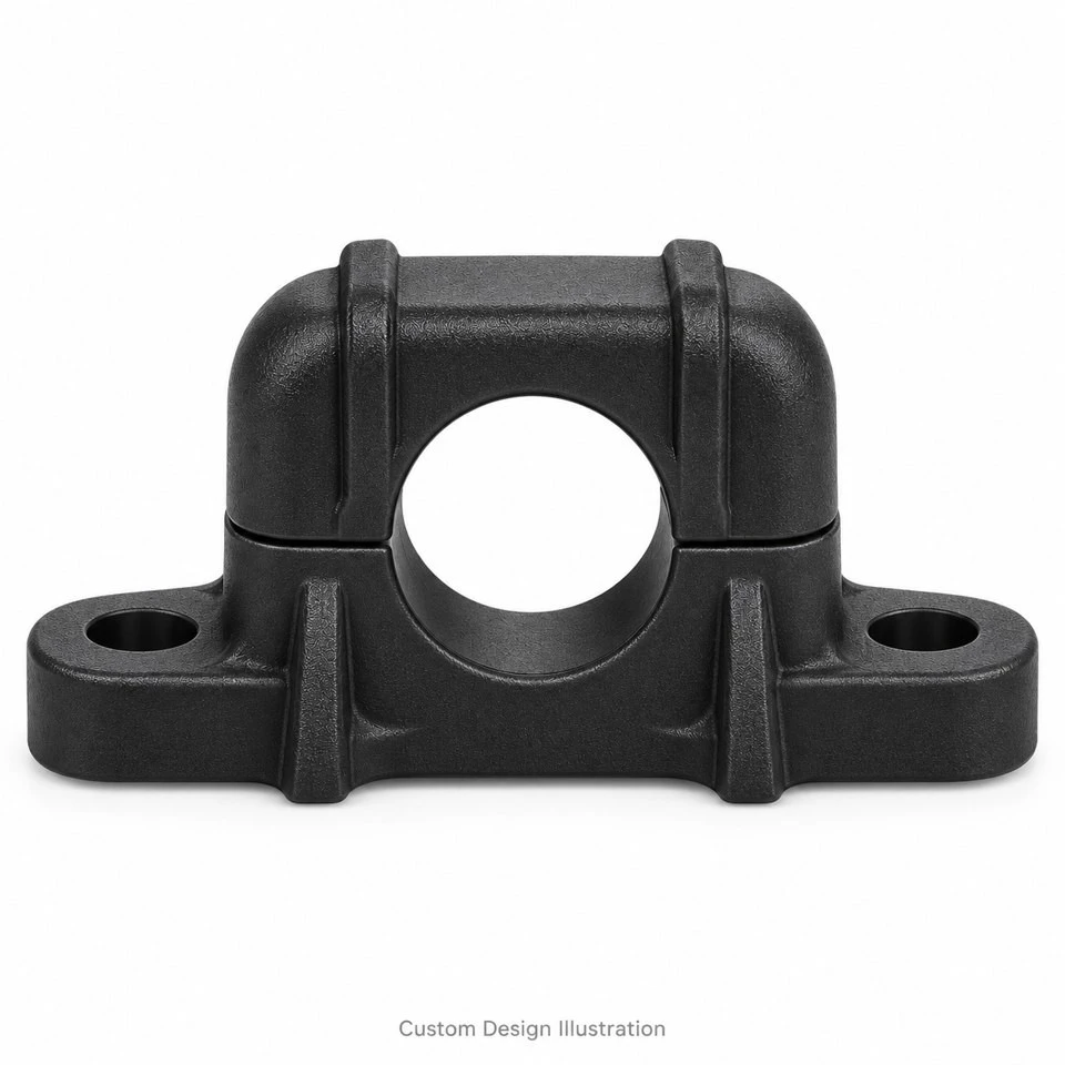 Custom Injection Molded Nylon Split Pipe Clamps factory Custom Injection Molded Nylon Split Pipe Clamps factory