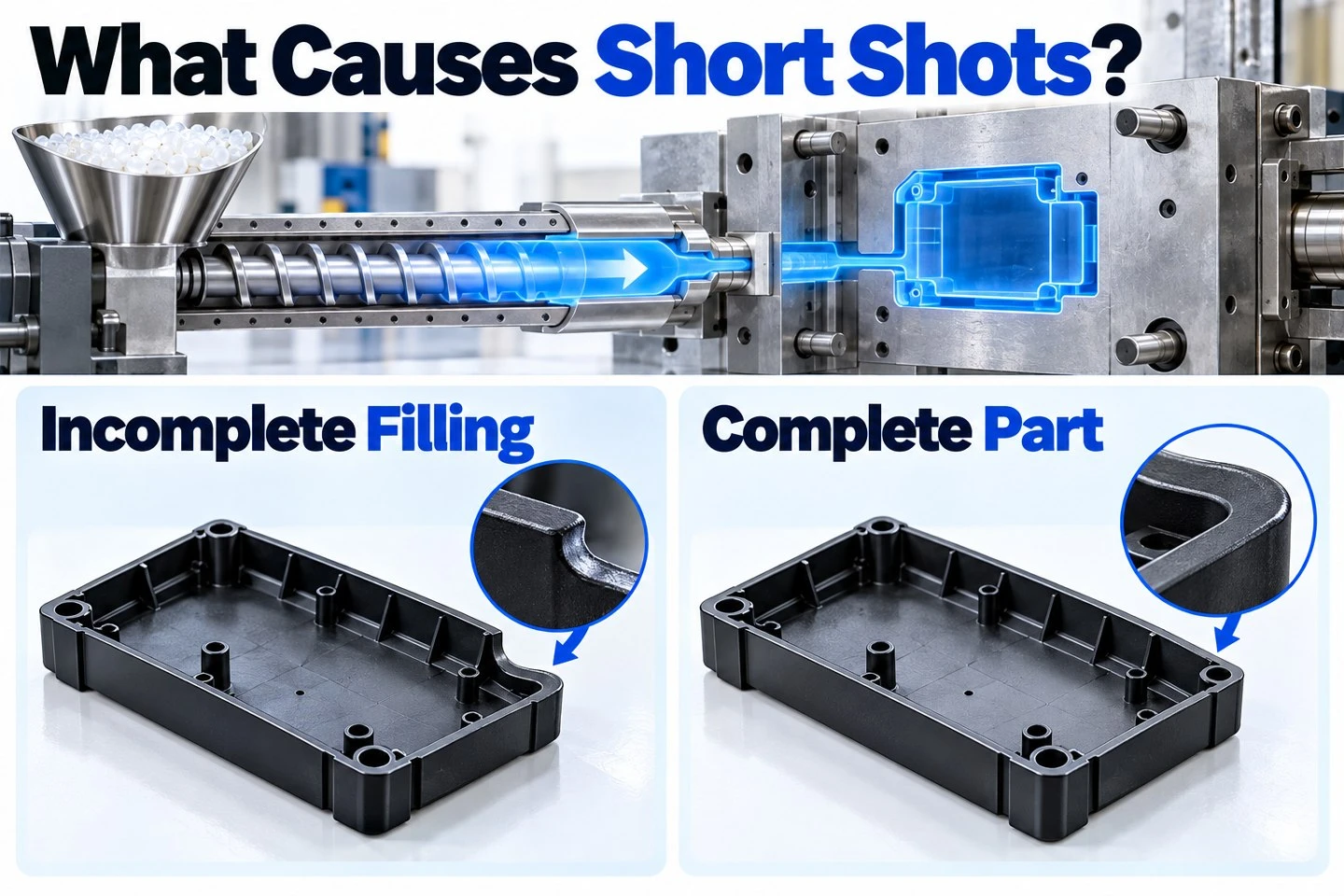 Injection molding short shots compared with a complete molded plastic housing