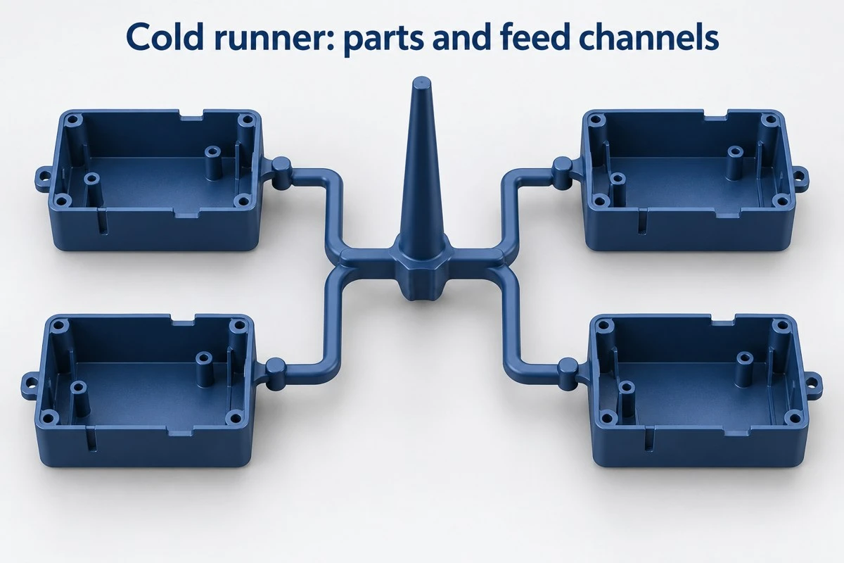 info-800-1 Cold runner concept with molded parts and solid feed channels