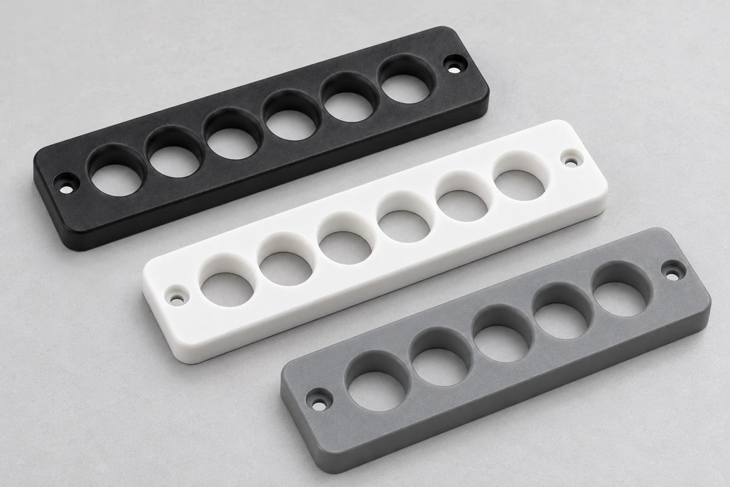 product-1-1 Custom plastic cable guide plate concepts in black natural white and gray finishes