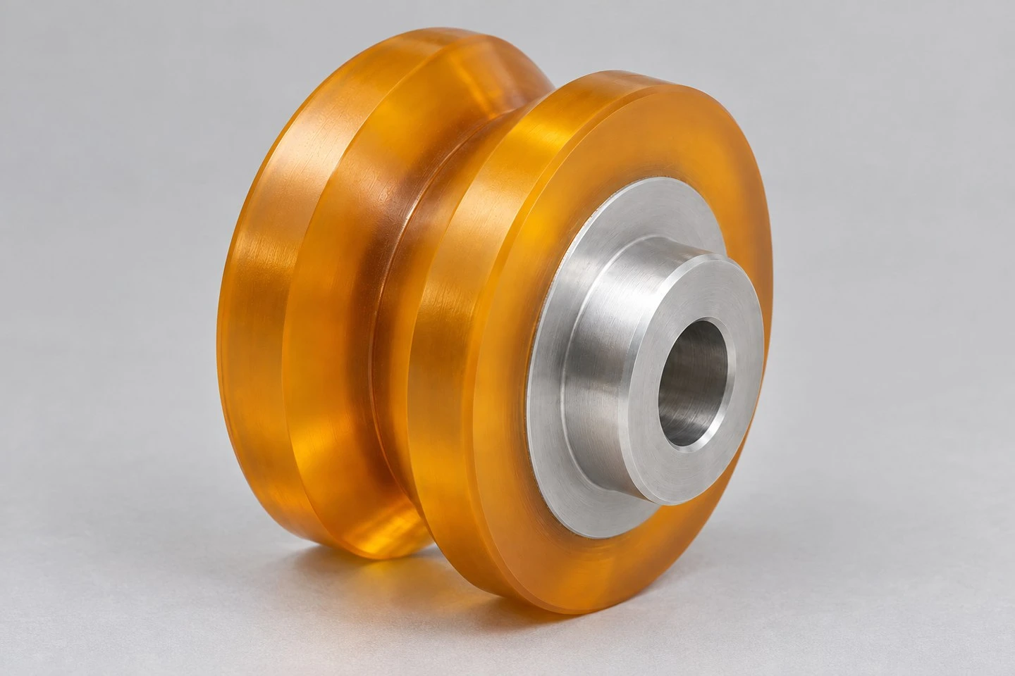 product-1-1 Custom polyurethane V-groove wheel viewed from the side to show the plain hub bore and hub projection