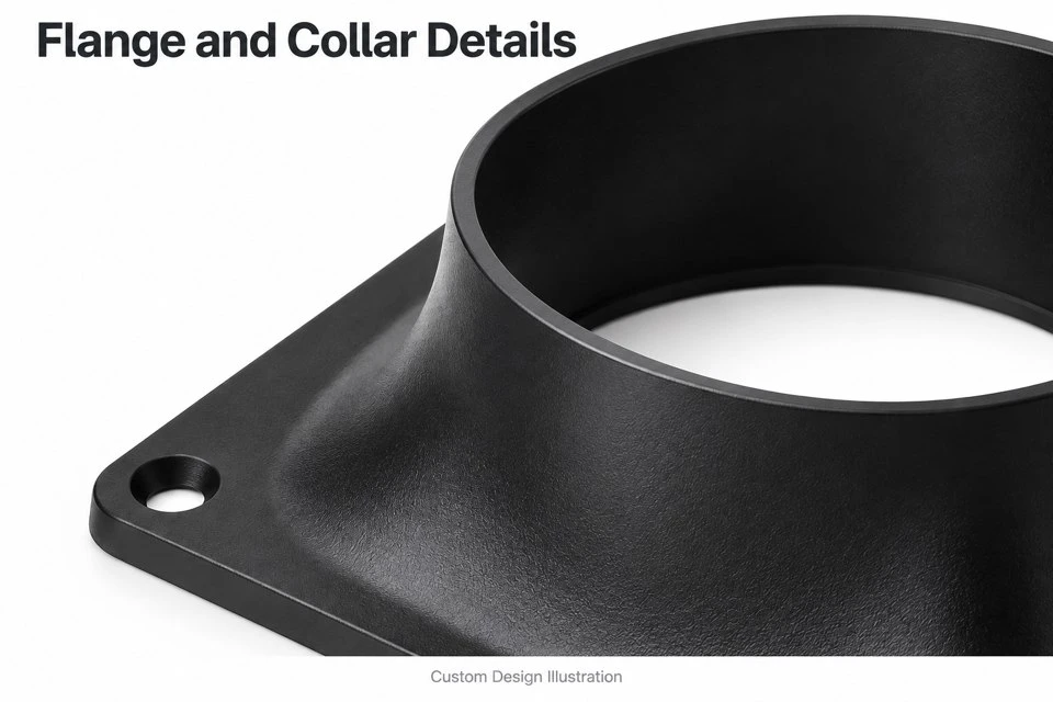 product-1-1 Custom ABS fan shroud showing molded flange, mounting hole and hollow collar details