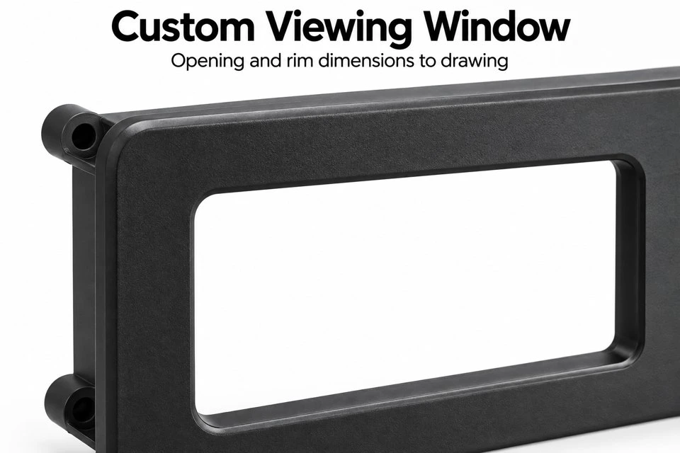 product-1-1 Custom ABS display bezel front rim and open viewing window details