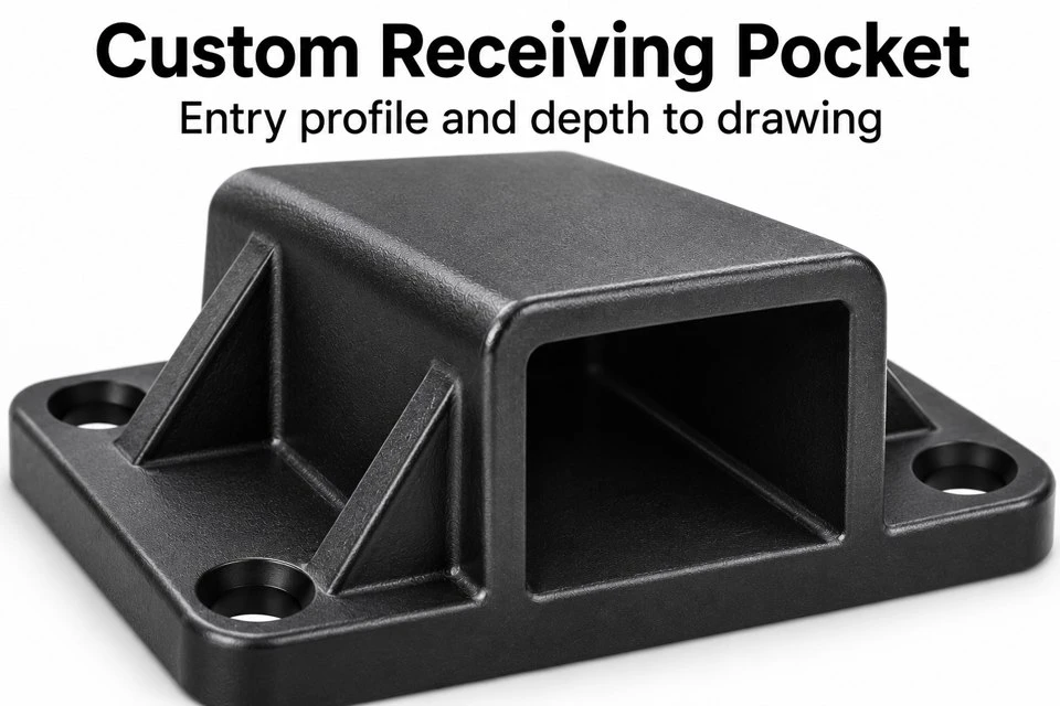 product-1-1 Custom nylon latch receiver housing entry pocket and supporting rib details