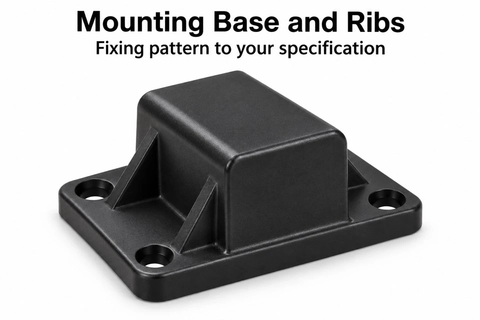 product-1-1 Mounting base, fixing pattern and rear construction of a custom nylon latch receiver housing