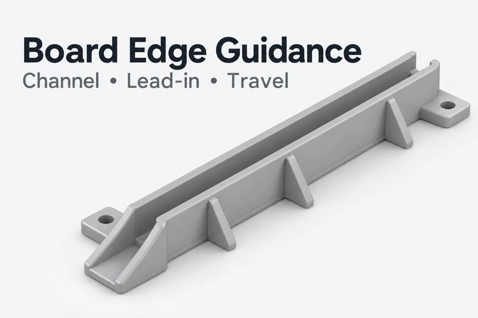 ABS PCB card guide channel Custom ABS circuit board card guide concept with a straight channel and flared insertion entrance