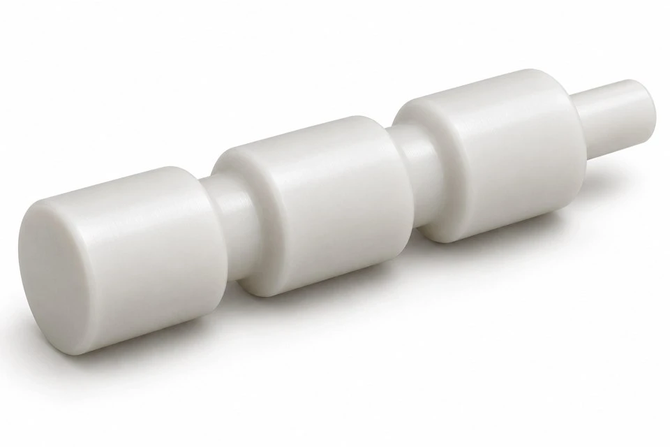 product-1-1 Custom POM sliding valve spool concept showing cylindrical lands and reduced flow sections
