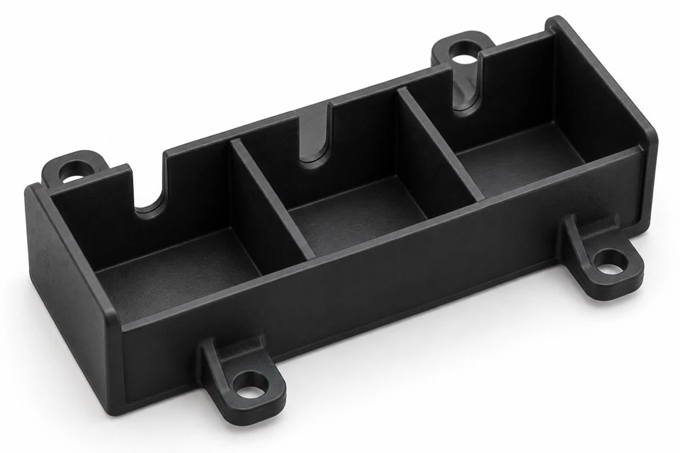 product-1-1 ABS light baffle insert concept showing external mounting ears and enclosure seating surfaces