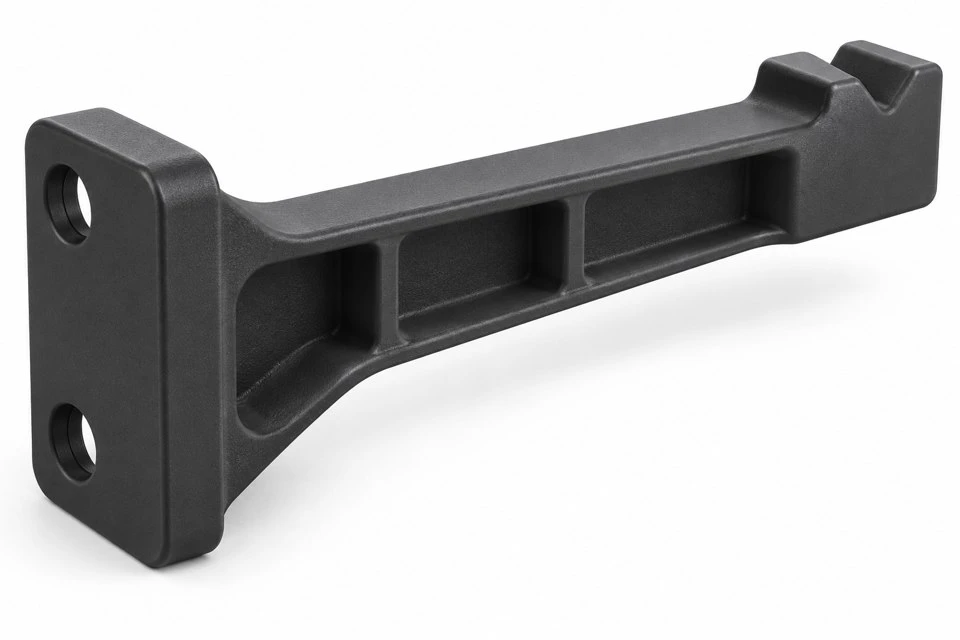 product-1-1 Rear view of a molded nylon gripper finger concept showing its supported arm and mounting heel