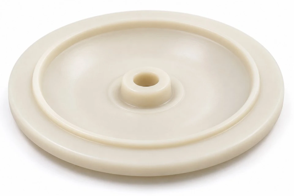 product-1-1 Rounded membrane contact face of a custom PP diaphragm backing plate