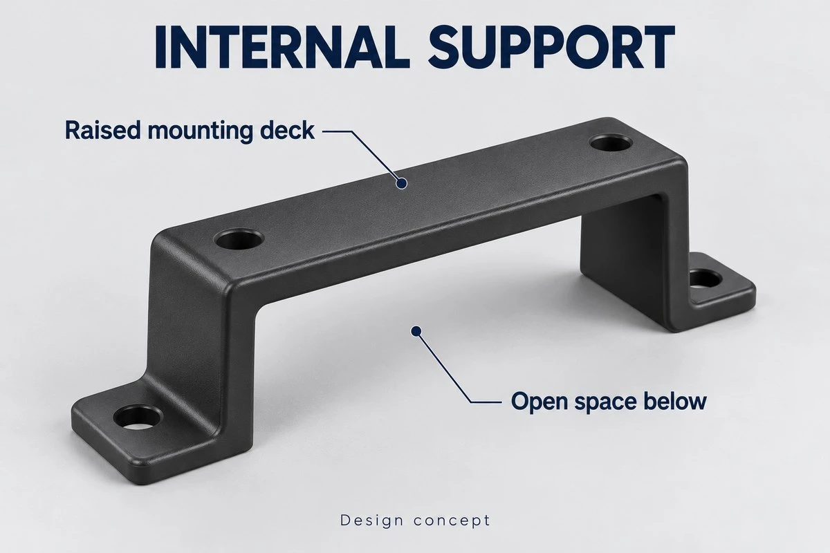 ABS internal junction box support concept with raised deck and open space below
