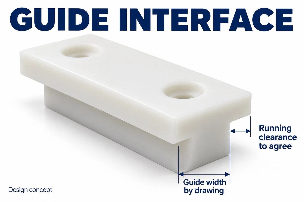 product-1-1 T-profile acetal slide concept showing guide tongue geometry for drawing review