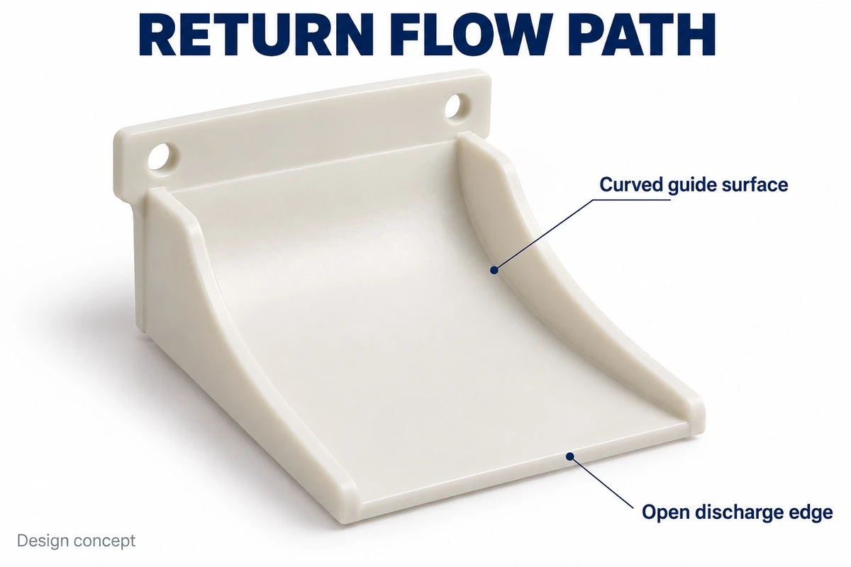 product-1-1 PP return deflector concept showing curved guide surface and open discharge edge