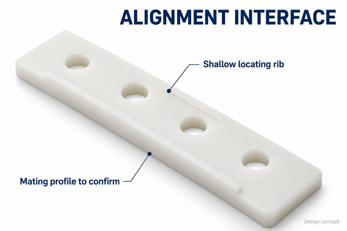product-1-1 Custom acetal rail connector concept with shallow locating rib